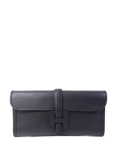 Pre-owned Hermes Pm Jije Calfskin Clutch Bag In Black