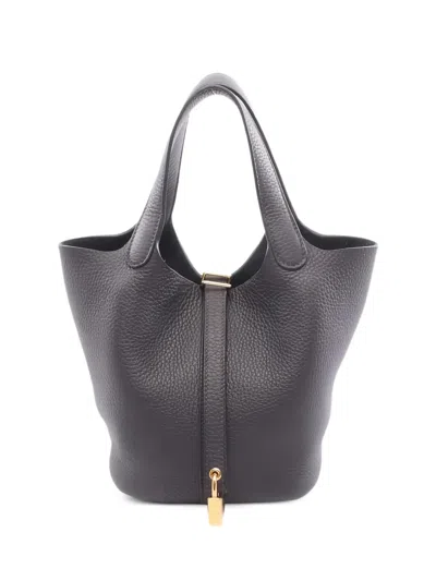Pre-owned Hermes Pm Picotan Lock Leather Handbag In Gray