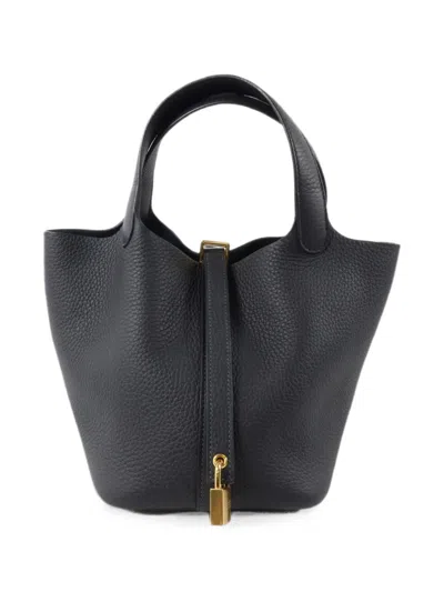 Hermes Pm Picotin Leather Tote Bag In Black