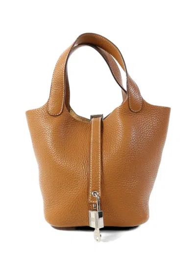 Pre-owned Hermes Pm Picotin Leather Tote Bag In Brown