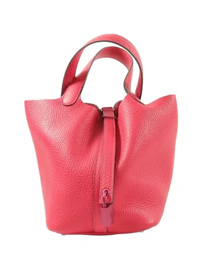 Pre-owned Hermes Pm Picotin Lock Leather Tote Bag In Pink