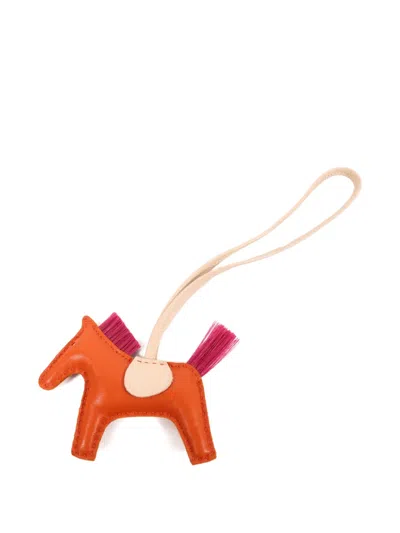 Pre-owned Hermes Pm Rodeo Lambskin Horse Bag Charm In Orange
