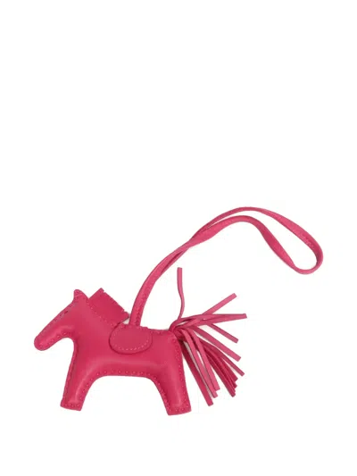 Pre-owned Hermes Pm Rodeo Leather Bag Charm In Pink