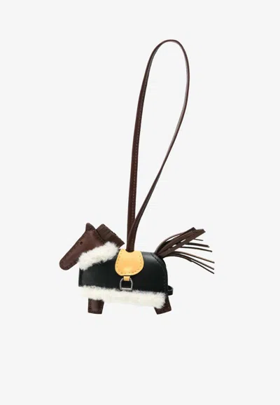 Hermes Pm Rodeo Pegase Charm In Terre, Paille And Black Milo Lambskin In Metallic