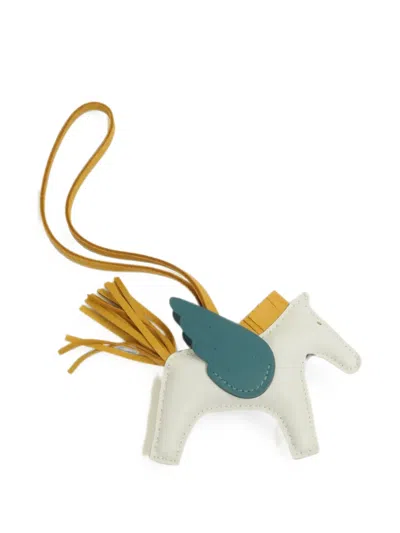 Pre-owned Hermes Pm Rodeo Pegase Leather Bag Charm In White