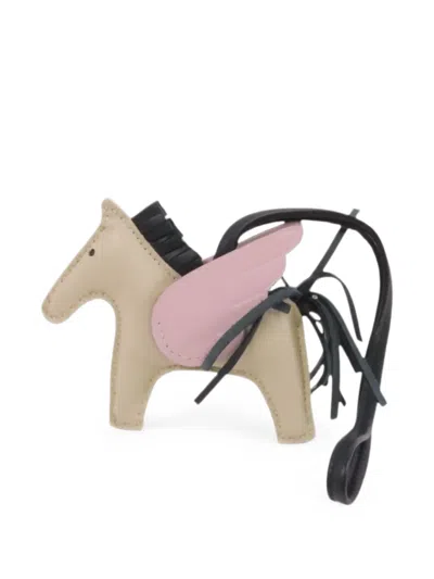 Pre-owned Hermes Pm Rodeo Pegase Leather Charm In White