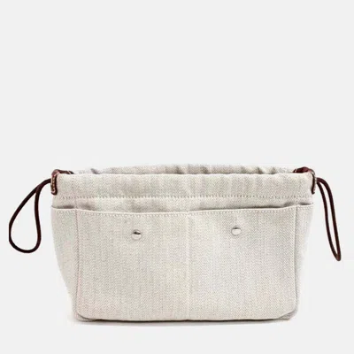 Pre-owned Hermes Poby Fabric Pouch In White