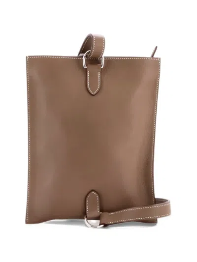 Pre-owned Hermes Pochenplus Sling Wallet Leather Crossbody Bag In Grey