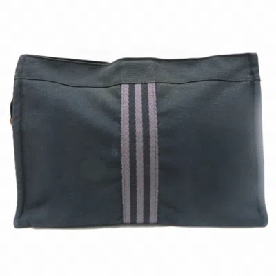 Hermes Pochette Canvas Clutch Bag () In Black