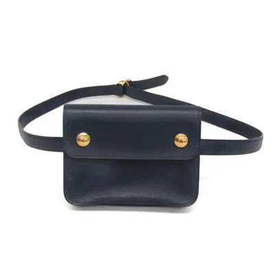 Pre-owned Hermes Pochette Green Belt Bag Leather Navy Leather Clutche & Pouche Bag () In Blue
