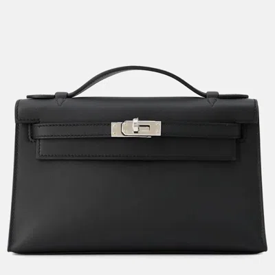 Pre-owned Hermes Pochette Kelly Black Swift Leather Clutch