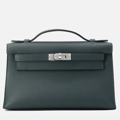 Pre-owned Hermes Pochettekelly Vert Mangrove Swift Leather In Green