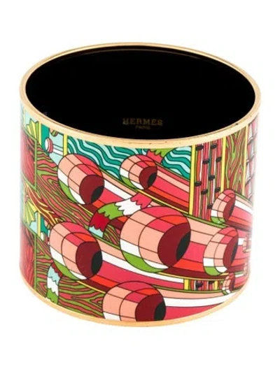 Pre-owned Hermes Point D'orgue Extra Wide Bangle, 7.75" In Multi