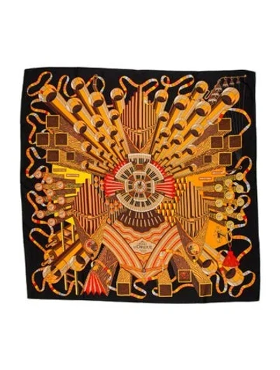 Pre-owned Hermes Point D'orgue Silk Scarf In Black