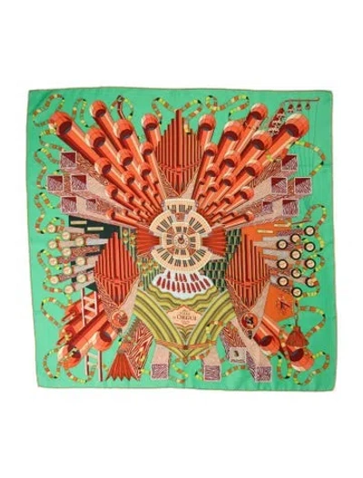 Pre-owned Hermes Point D'orgue Silk Scarf In Green