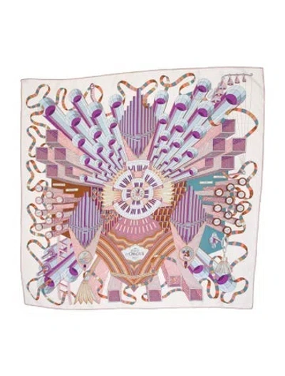 Pre-owned Hermes Point D'orgue Silk Scarf In Neutral