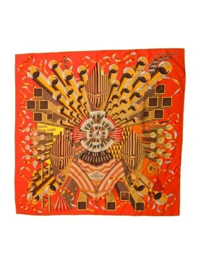Pre-owned Hermes Point D'orgue Silk Scarf In Orange