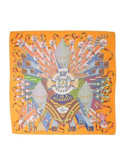 Pre-owned Hermes Point D'orgue Silk Scarf In Orange