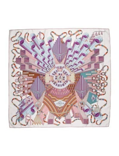 Pre-owned Hermes Point D'orgue Silk Scarf In White