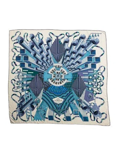 Pre-owned Hermes Point D'orgue Silk Shawl In Blue