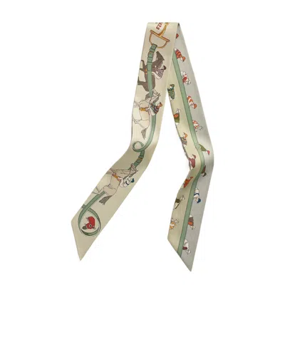 Hermes Pointed Silk Scarf In Beige Clair / Vert Amande / Brun