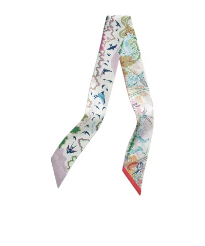 Hermes Pointed Silk Scarf In White/lavender/green