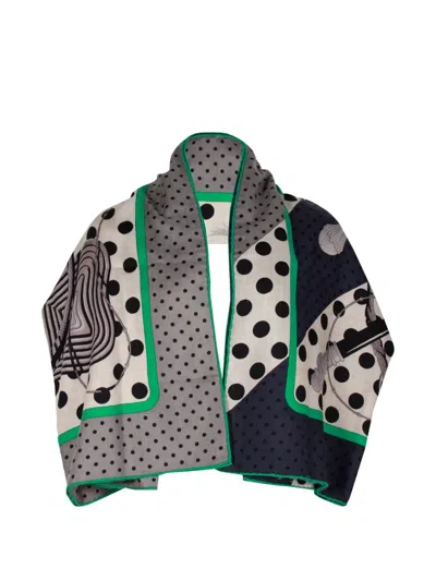 Pre-owned Hermes Polka-dot Equestrian Shawl In Gray