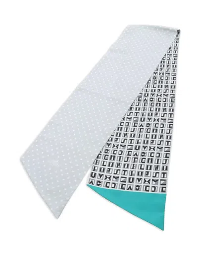Pre-owned Hermes Polka-dot Geometric-print Scarf In Gray