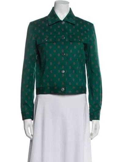 Pre-owned Hermes Polka Dot Print Biker Jacket W/ Tags In Green