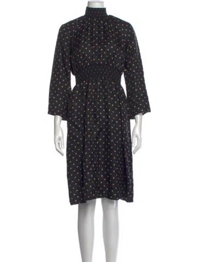 Pre-owned Hermes Polka Dot Print Midi Length Dress In Black