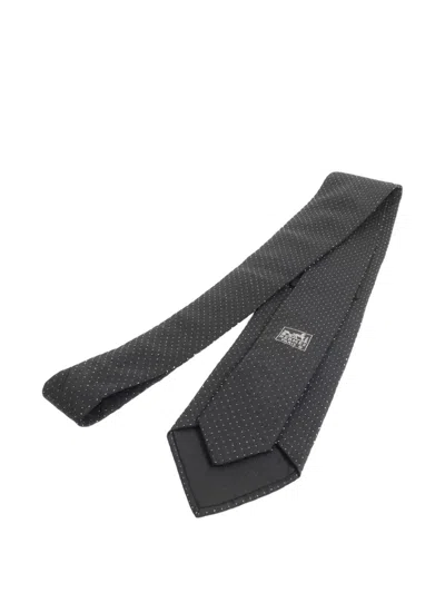 Pre-owned Hermes Polka-dot Silk Tie In Black