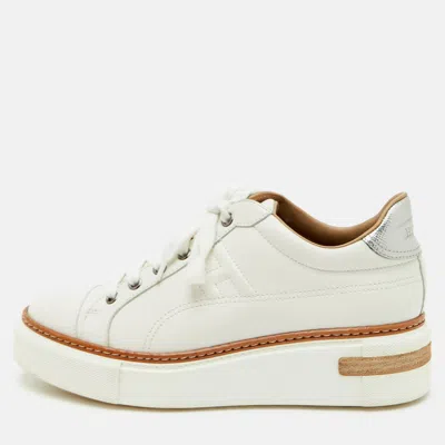 Pre-owned Hermes Polo Size 39 White Leather Lace Up Low Top Sneakers