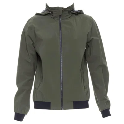 Pre-owned Hermes Ponant Khaki Polyamide Blend Black Trim Zip Up Hooded Windbreaker S