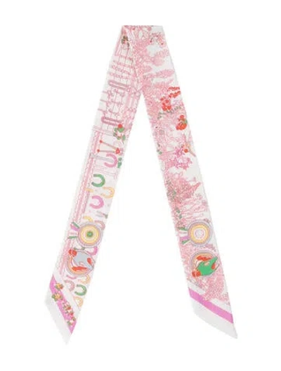 Pre-owned Hermes Pony Pit Stop Silk Twilly Scarf In Pink