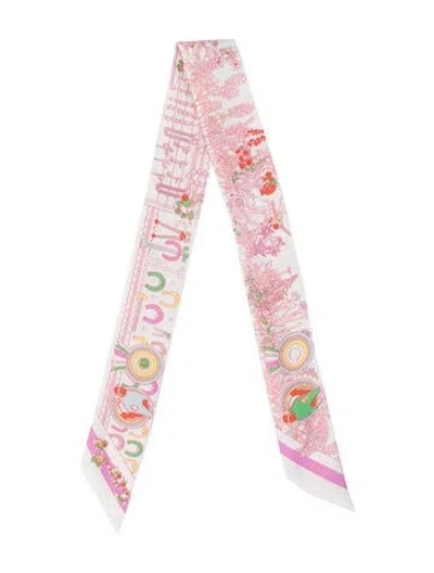 Pre-owned Hermes Pony Pit Stop Silk Twilly Scarf In Pink