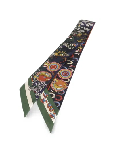 Pre-owned Hermes Pony Pit Stop Twilly Scarf In Blue