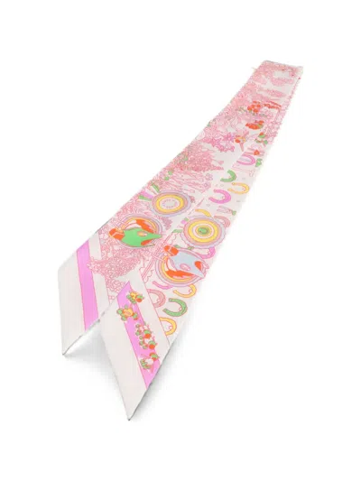 Pre-owned Hermes Pony Pit Stop Twilly Scarf In White