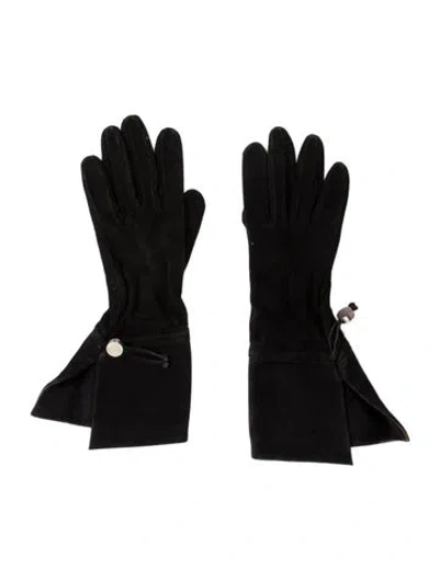 Pre-owned Hermes Ponyhair-trimmed Doblis Gloves In Black