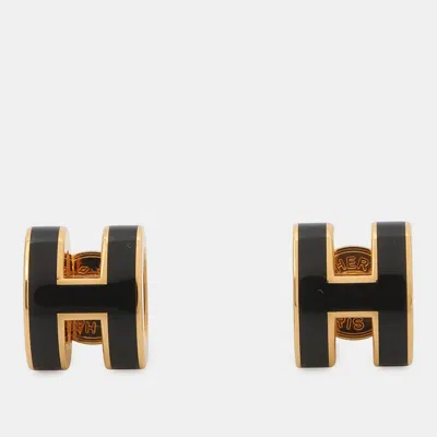 Pre-owned Hermes Pop Ash Earrings Black Gold Plated