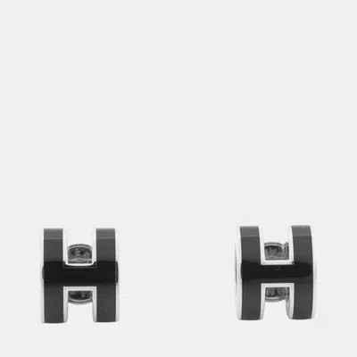 Pre-owned Hermes Pop Ash Earrings Size Mini Black Metal Lacquer