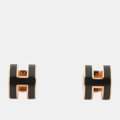 Pre-owned Hermes Pop Ash Mini Earrings Size Mini Black Metal