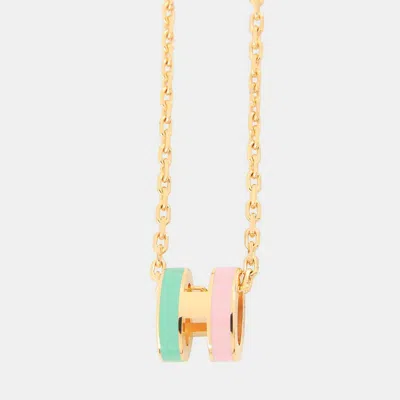 Pre-owned Hermes Pop Ash Necklace Rocabar Size Mini Malabar Gold Plated Lacquer