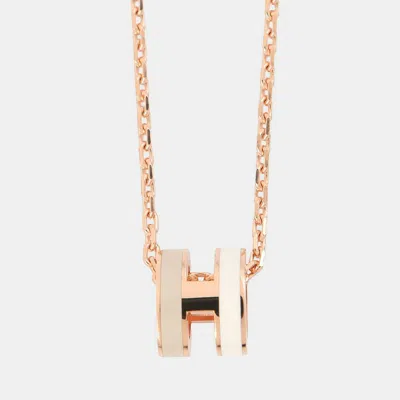 Pre-owned Hermes Pop Ash Necklace Rocabar White/marron Glac Gold Plated Lacquer