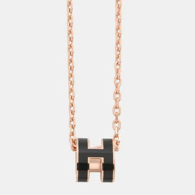 Pre-owned Hermes Pop Ash Necklace Size Mini Black Metal Lacquer