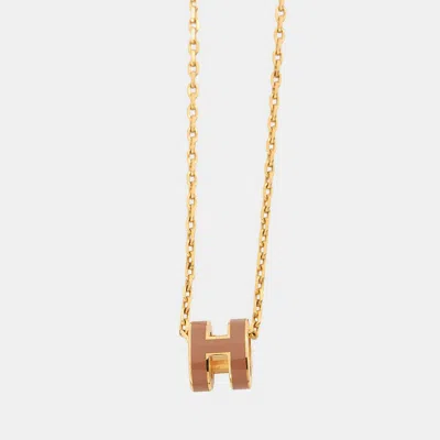 Pre-owned Hermes Pop Ash Necklace Size Mini New Gold Gold Plated Lacquer