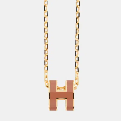 Pre-owned Hermes Pop Ash Necklace Size Mini New Gold Lacquer Gold Plated