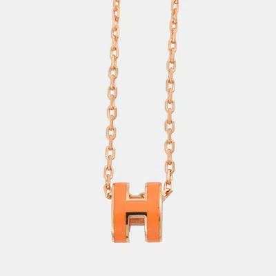 Pre-owned Hermes Pop Ash Necklace Size Mini Orange Gold Plated Lacquer