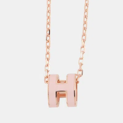 Pre-owned Hermes Pop Ash Necklace Size Mini Rose Dragee Gold Plated Lacquer
