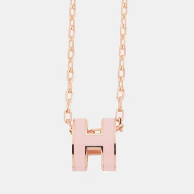 Pre-owned Hermes Pop Ash Necklace Size Mini Rose Dragee Lacquer Gold Plated