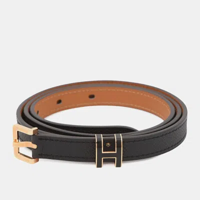 Pre-owned Hermes Pop H Belt Size 85 Black/gold Epsom